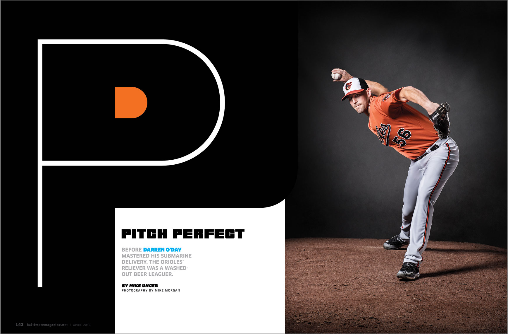 Baltimore Magazine spread featuring Orioles pitcher Darren O