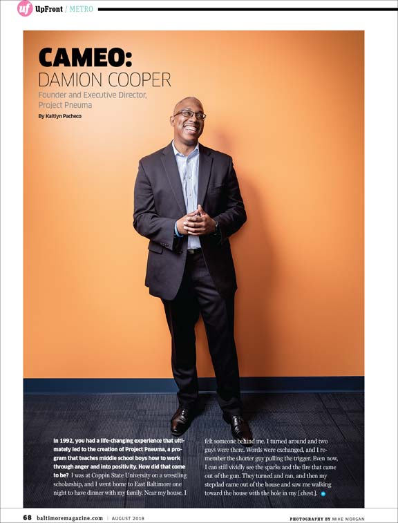 Baltimore Magazine tear sheet featuring Damion Cooper