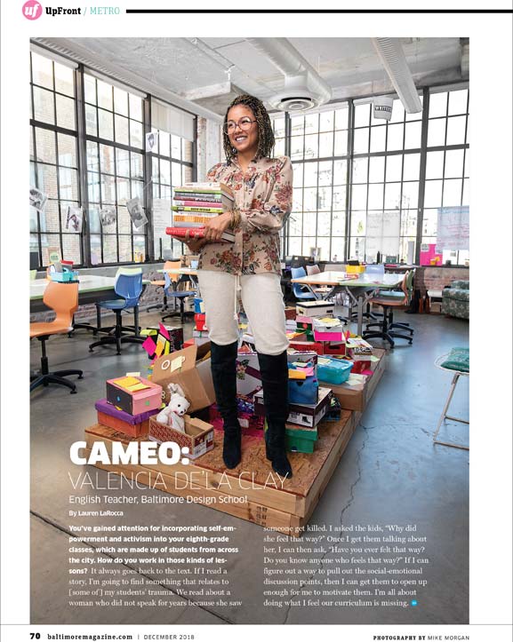 Baltimore Magazine tear sheet featuring Valencia De