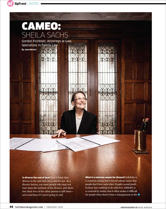 Baltimore Magazine tear sheet featuring attorney Sheila Sachs