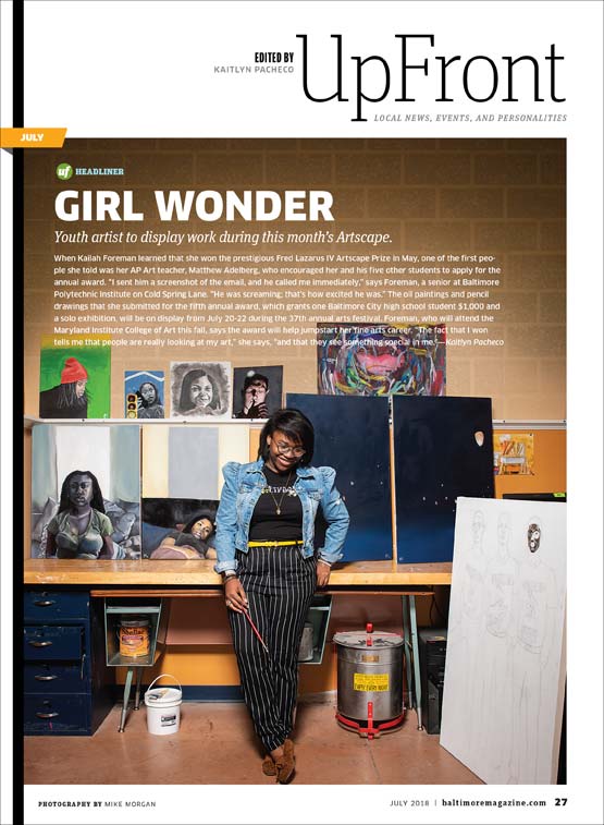 Baltimore Magazine tear sheet featuring Kailah Foreman