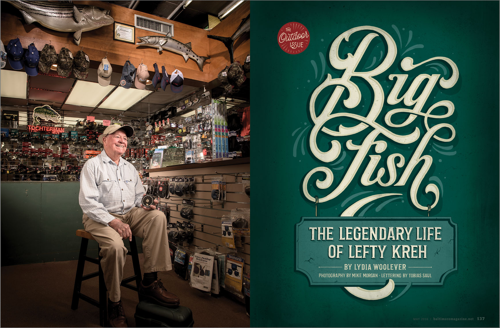 Baltimore Magazine tear sheet featuring Lefty Kreh