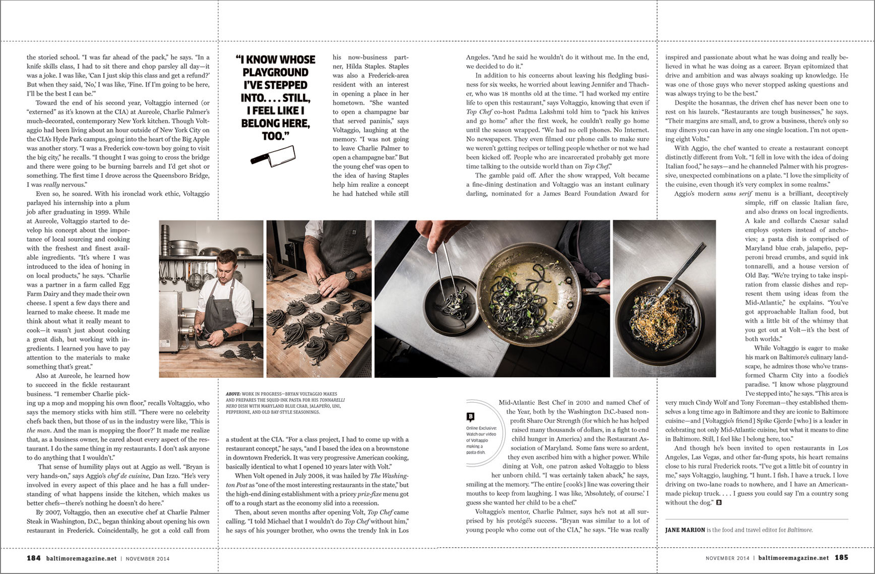 Baltimore Magazine spread featuring chef Bryan Voltaggio