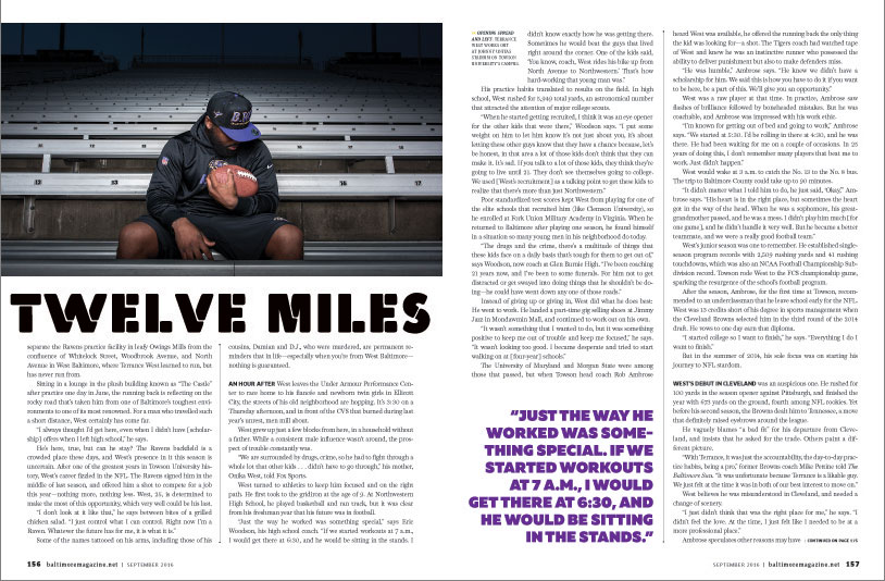 Baltimore Magazine spread featuring Baltimore Ravens running back Terrance West