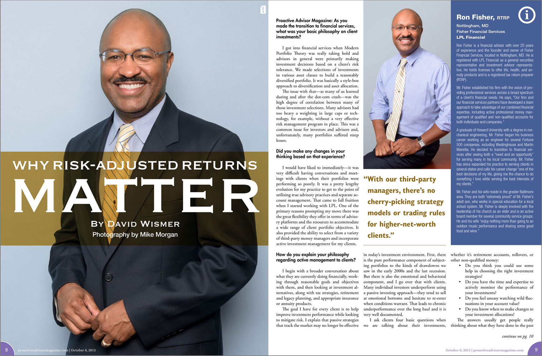 Proactive Advisor Magazine spread featuring Ron Fisher