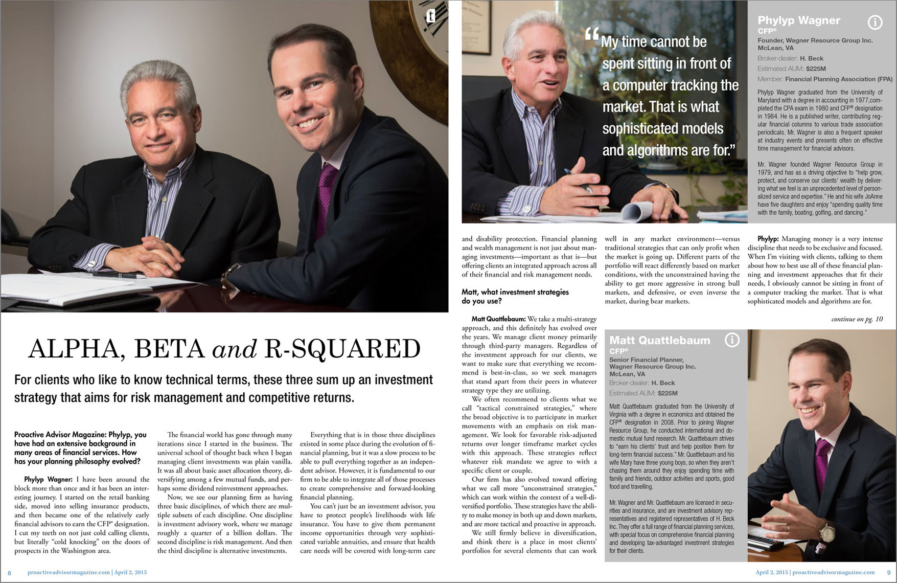 Proactive Advisor Magazine spread featuring Phylyp Wagner and Matt Quattlebaum