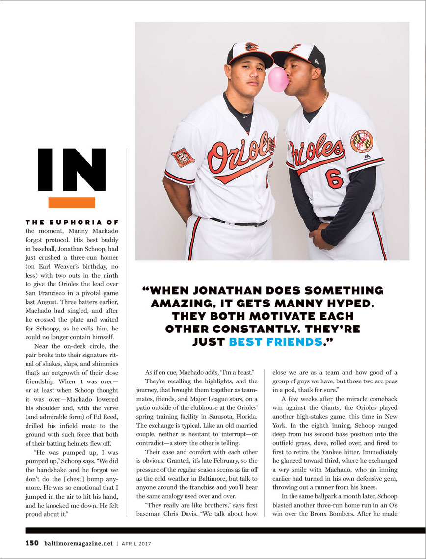 Baltimore Magazine spread featuring Baltimore Orioles Manny Machado and Jonathan Schoop