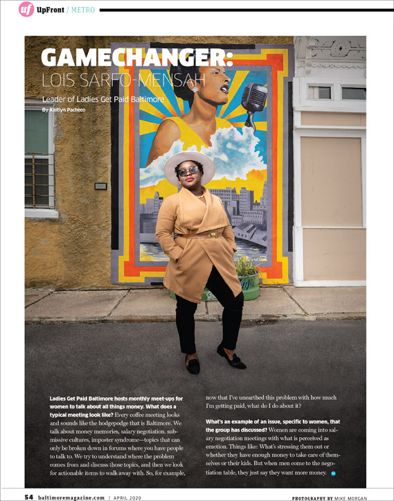 Baltimore Magazine tear sheet featuring Lois Sarfo-Mensah