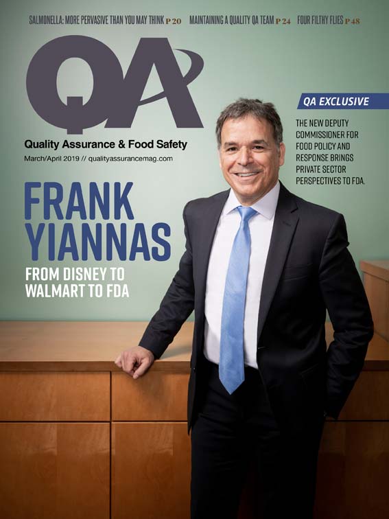 Quality Assurance and Food Safety (QA) Magazine cover featuring, Frank Yiannas of the FDA
