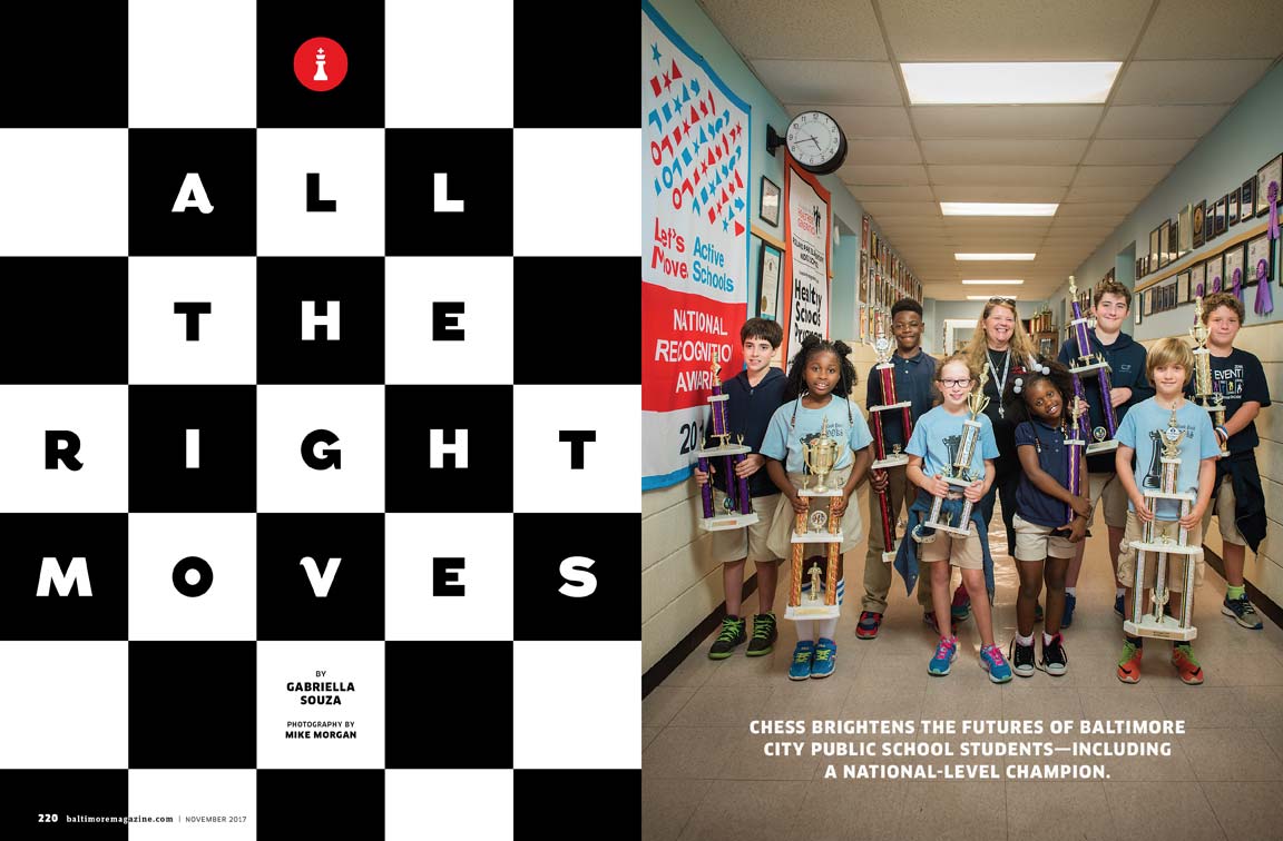 Baltimore Magazine spread featuring Baltimore City Schools chess champions