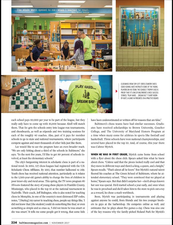 Baltimore Magazine spread featuring Baltimore City Schools chess champions