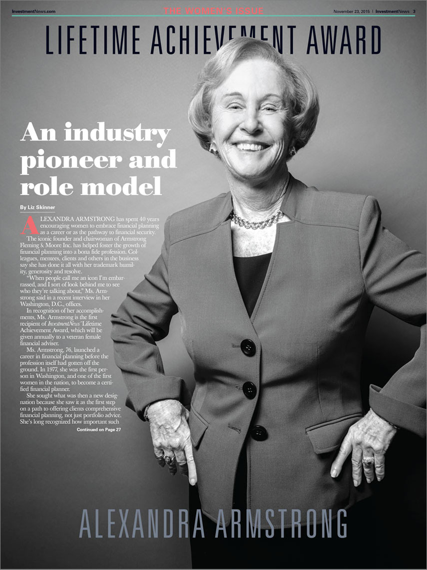 Investment News Magazine spread featuring Alexandra Armstrong