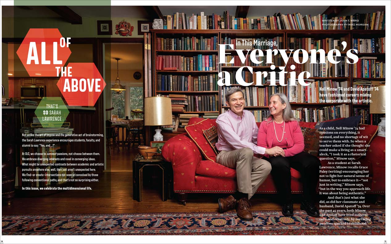 Sarah Lawrence Magazine spread featuring David Apatoff and Nell Minnow