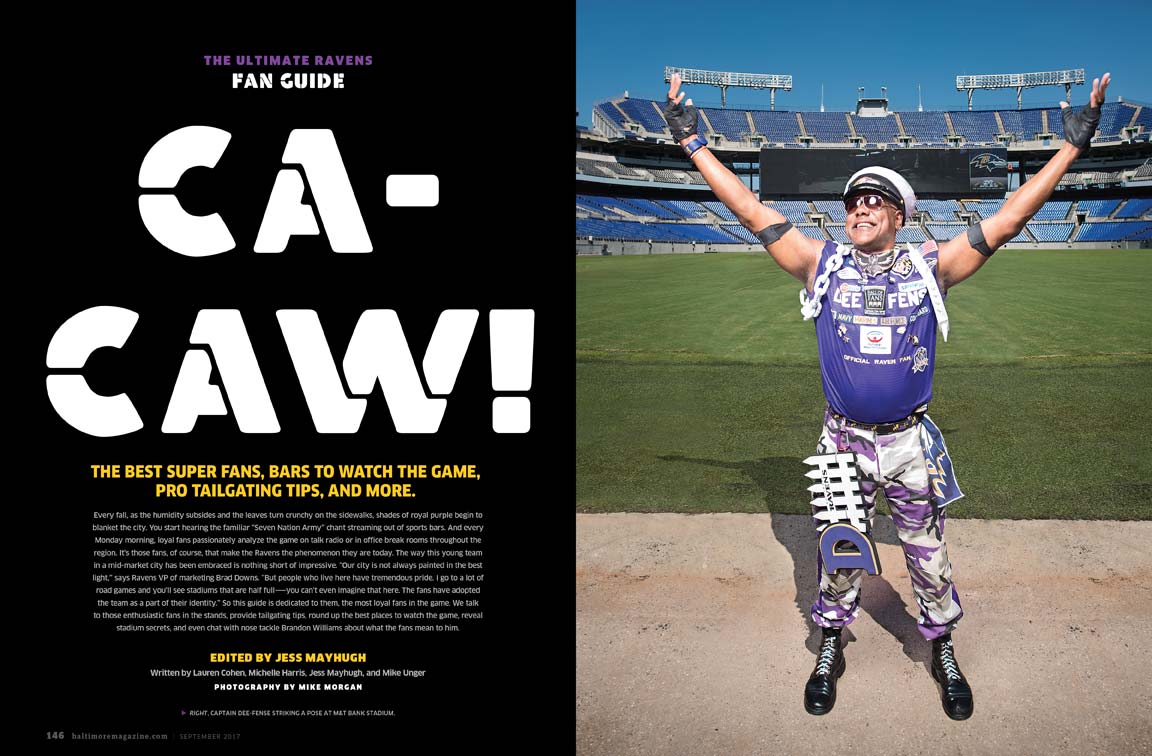Baltimore Magazine spread featuring Ravens superfans