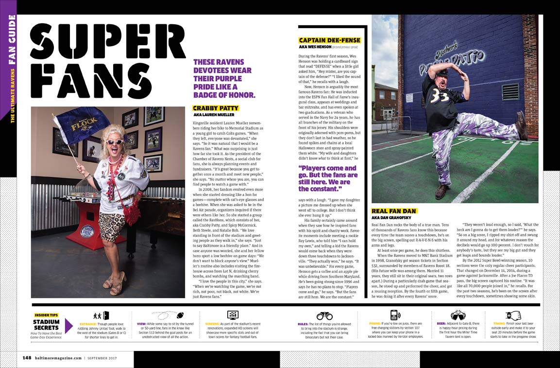 Baltimore Magazine spread featuring Ravens superfans