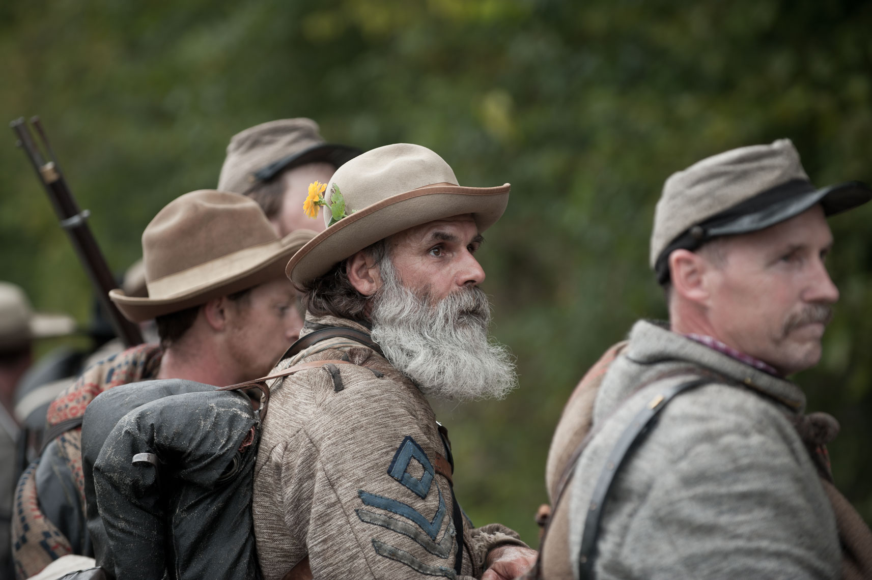 Civil War reenactors at Antietam: Skip Koontz wearing a flower in his cap