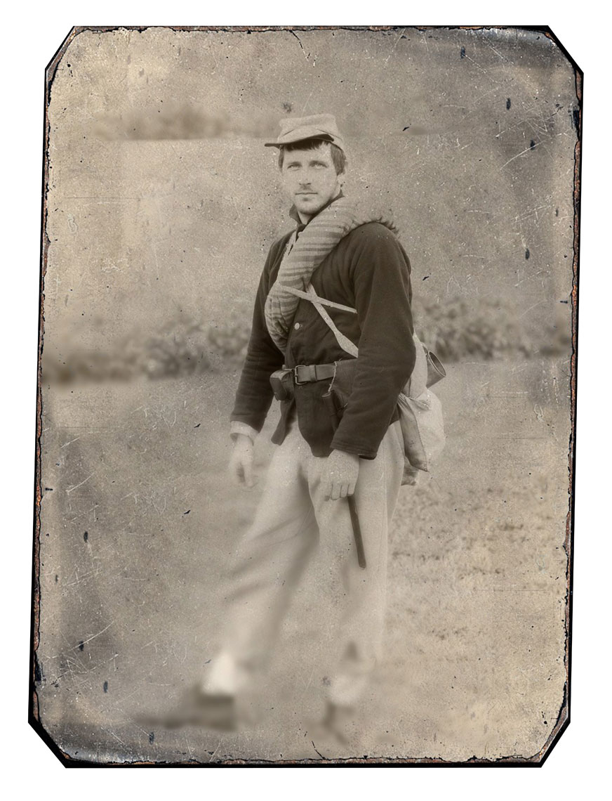 Civil War reenactors at Antietam: a black and white portrait of a reenactor