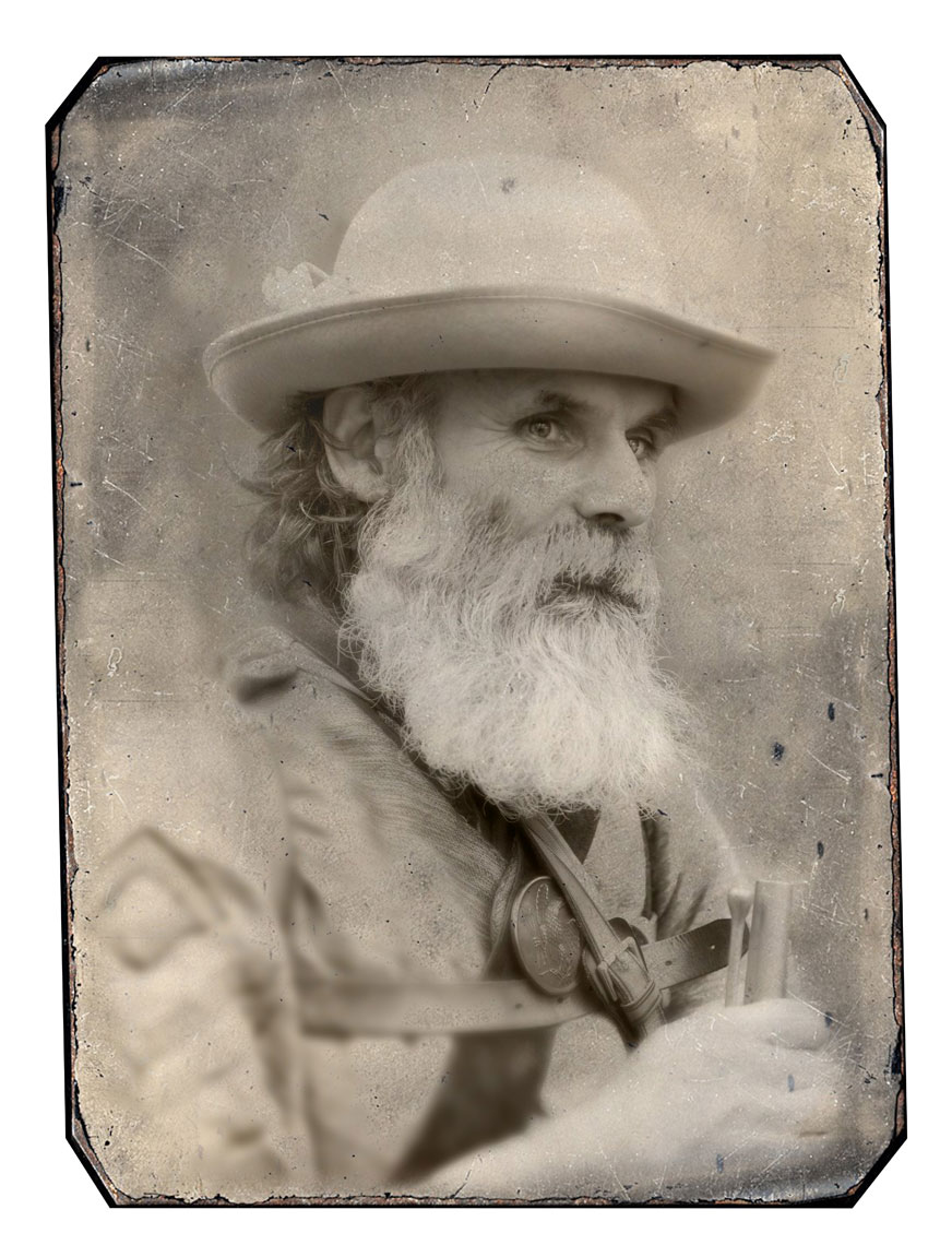 Civil War reenactors at Antietam: black and white portrait of reenactor Skip Koontz