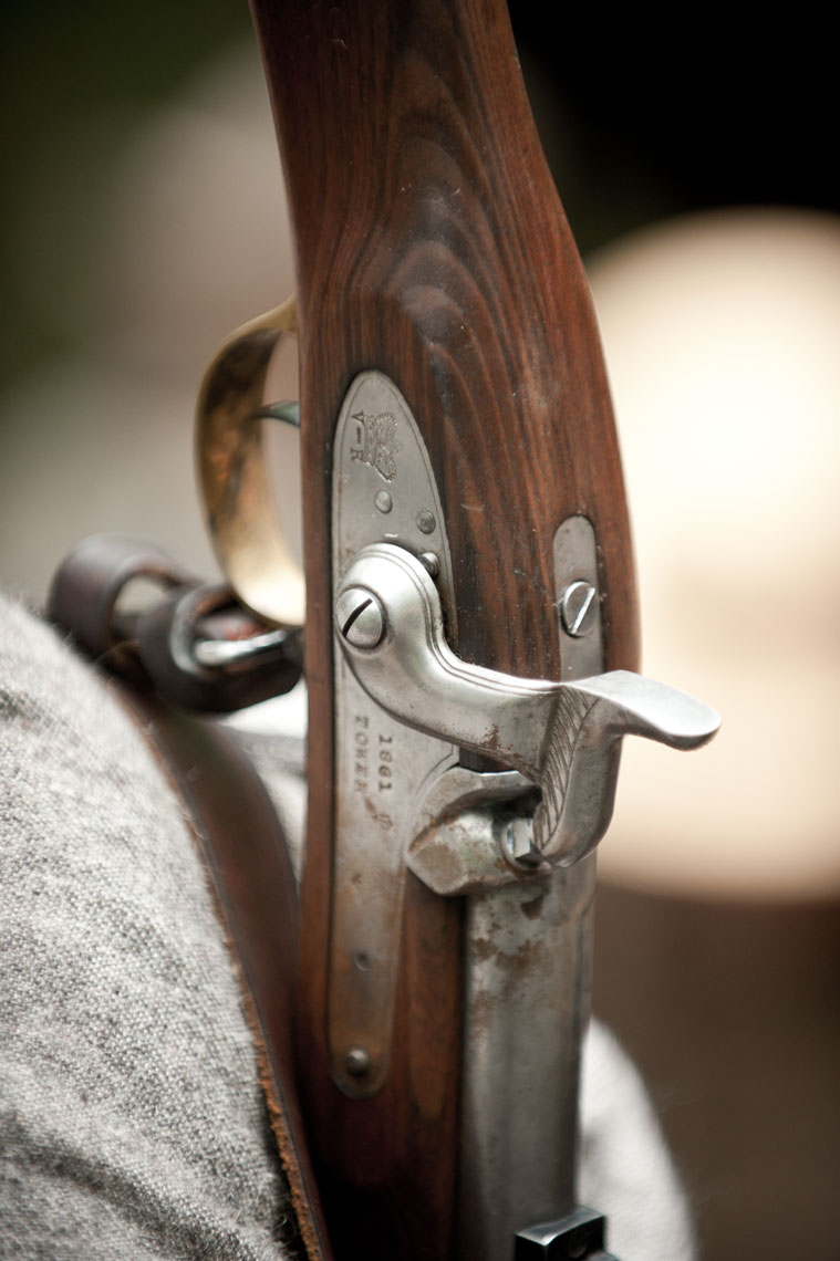 Civil War reenactors at Antietam: detail of an authentic 1861 Tower Enfield rifle musket