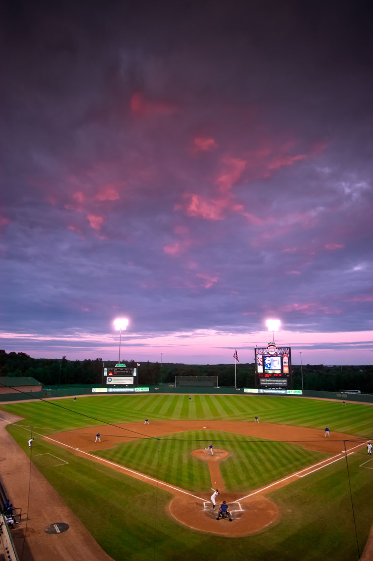 Ripken Stadium, home of the  Aberdeen Iron Birds, at sunset