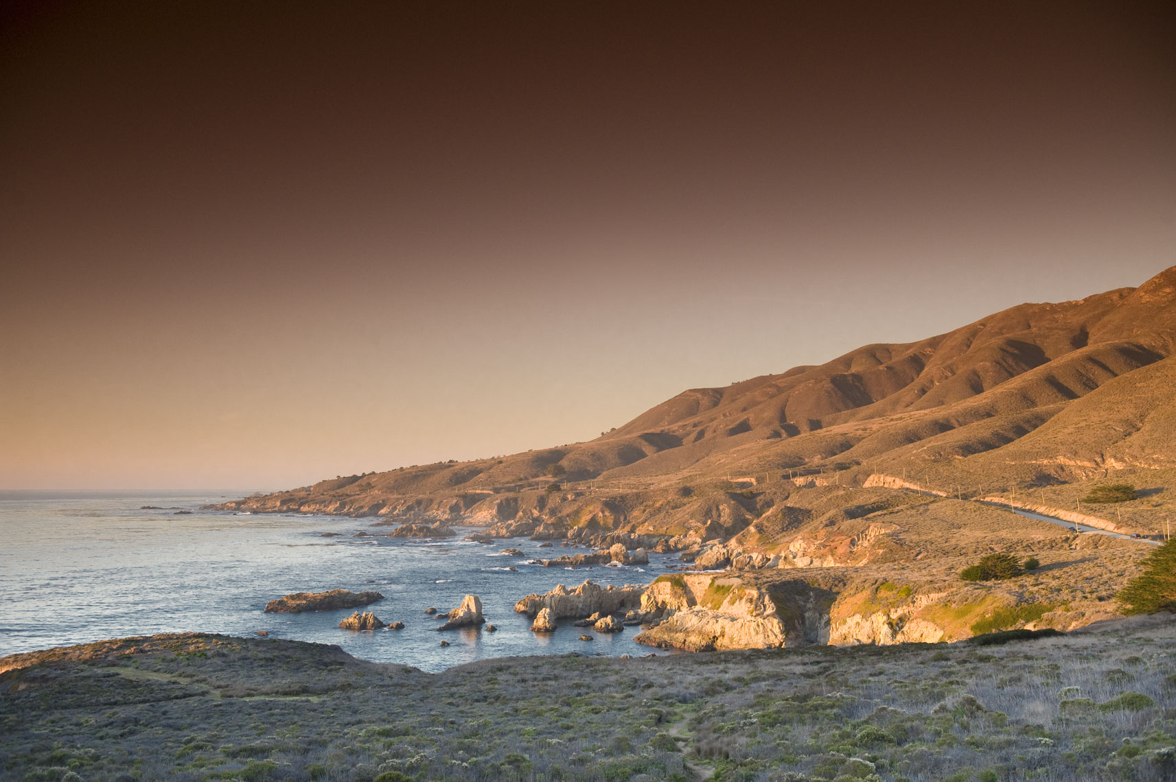 The rugged coastline and chaparral along Big Sur, California