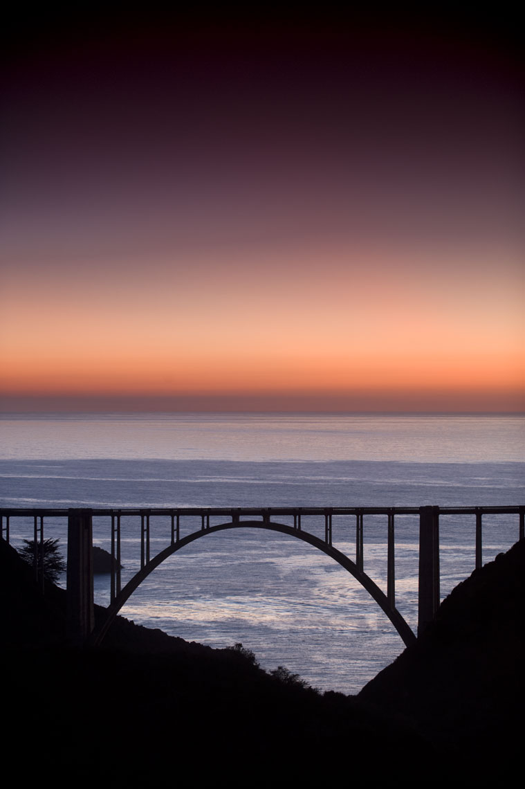 Bixby Bridge silhouetted against the Pacific Ocean in Big Sur, California