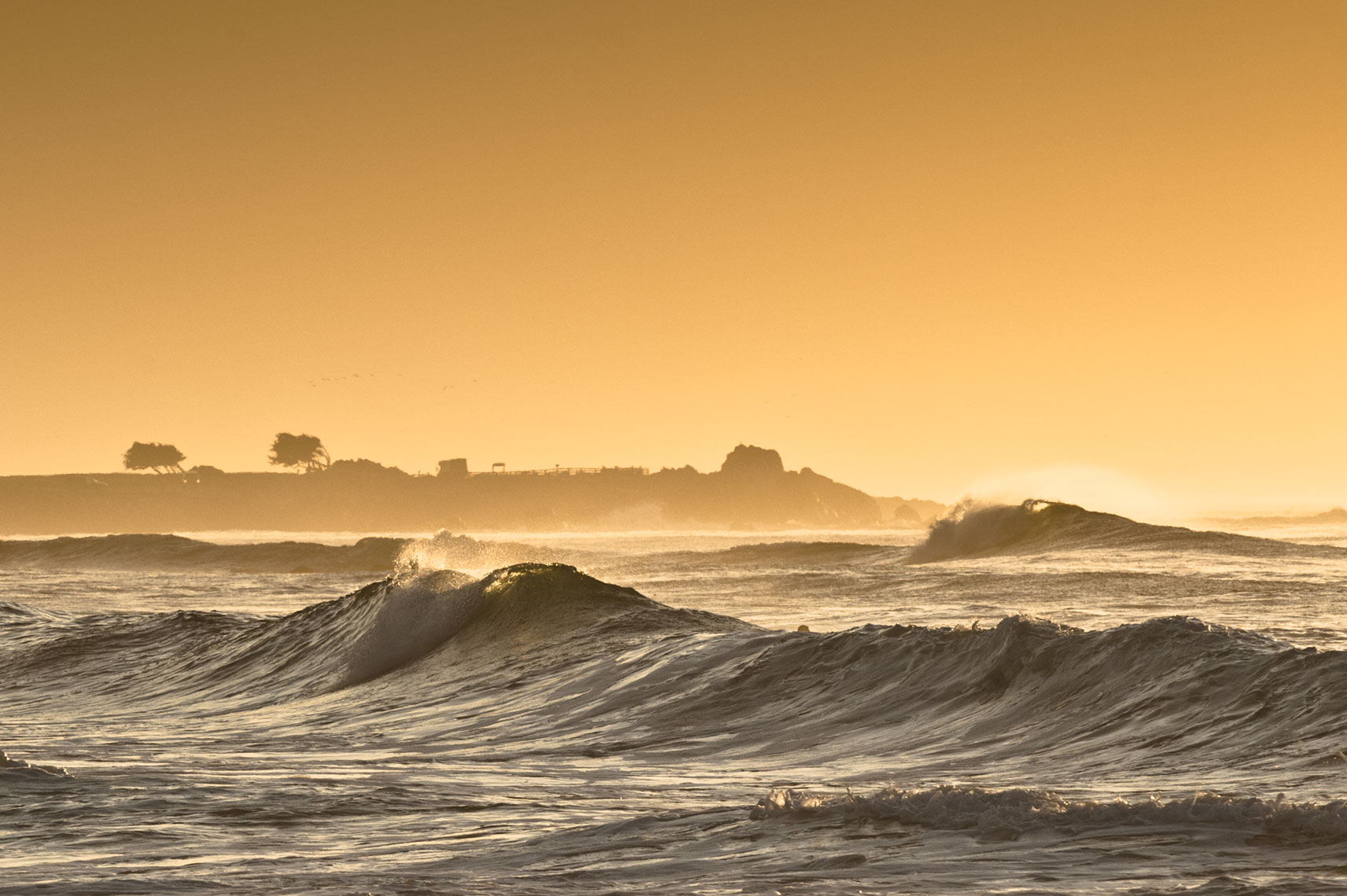 A view of Point Joe in Spanish Bay from Asilomar State Beach in Pacific Grove, California