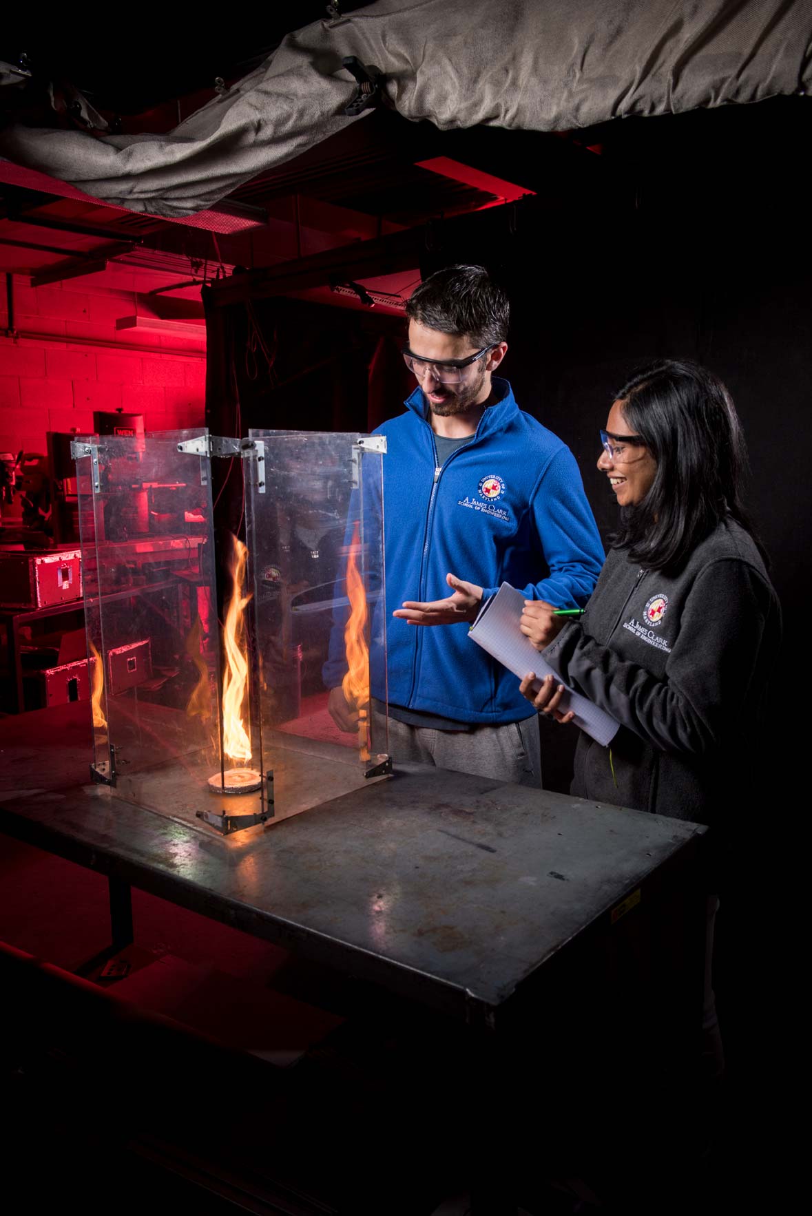 Fire Lab students working with a fire tornado in a controlled setting