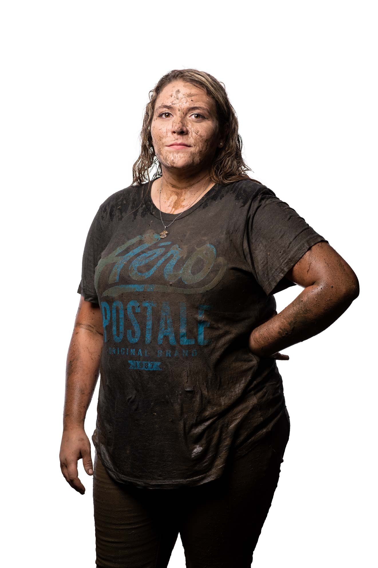 National Trailfest: A post-race portrait of Breanna, covered with mud from the track